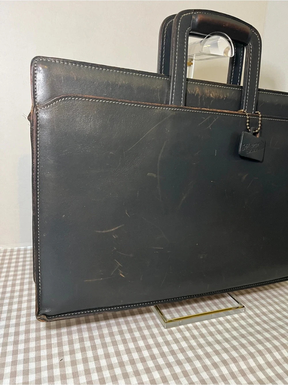 Vintage Schlesinger Brothers Black Leather Briefcase / Portfolio 1970's-80's
